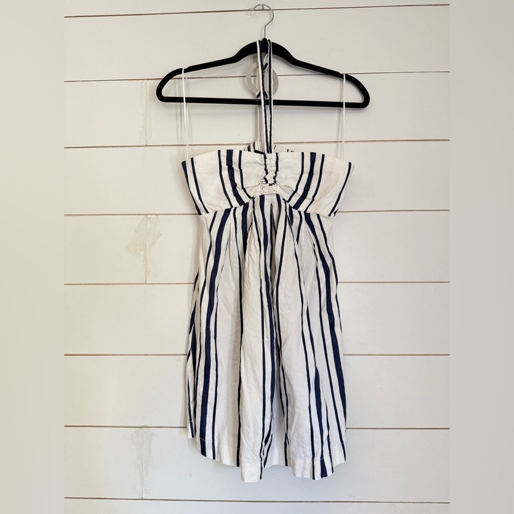 Emporio Armani Babydoll Striped Strappy Summer Dress White Navy